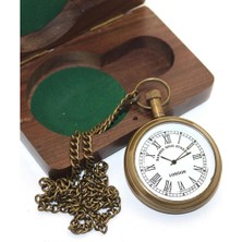 Calperia Ahşap Kutulu Pirinç Köstekli Saat