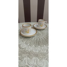 Renkli Çiçek Baskılı 2 Kişilik Porselen Kahve Fincan Takımı