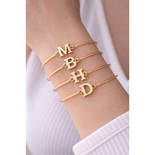 Dasemura Kişiye Özel Harfli Tel Kelepçe Çelik Gold Rengi Bileklik Sarı 1 Adet