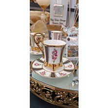 6 Kişilik Renkli Kahve Fincan Takımı, Gold Işlemeli, Şık Tasarım