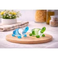 Crystal Passion El Yapımı 2’li Renkli Cam Kaplumbağa Figürü Dekoratif Cam Obje Seti