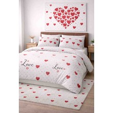 Seralay Home Kalp Desenlı Lastikli Çarşaflı Çift Kişilik Nevresim Takımı