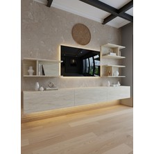 Online Fırsat Mutlu Ol Mutlu Kal Resital Ledli Duvara Monte Tv Sehpası - Traverten - W6011-8