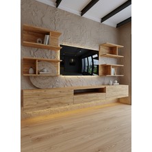 Online Fırsat Mutlu Ol Mutlu Kal Resital Ledli Duvara Monte Tv Sehpası - Çam - W6013-6