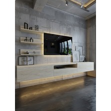 Online Fırsat Mutlu Ol Mutlu Kal Resital Ledli Duvara Monte Tv Sehpası - Traverten - W6018-8