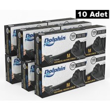 Dolphin Pudrasız Siyah Nitril Muayene Eldiven - 10 Kutu - M Beden - Kutuda 100 Adet