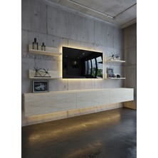 Online Fırsat Mutlu Ol Mutlu Kal Resital Ledli Duvara Monte Tv Sehpası - Traverten - W6020-8