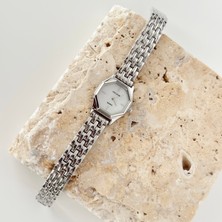 Vesce Atelier Köşeli Gümüş Saat Beyaz