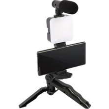 Yüksek Kaliteli 5'li Vlog Kiti, Mikrofonlu, LED Işıklı, Tripod ve Selfie Stick