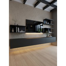 Online Fırsat Mutlu Ol Mutlu Kal Resital Ledli Duvara Monte Tv Sehpası - Antrasit - W6011-4