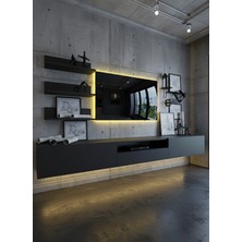 Online Fırsat Mutlu Ol Mutlu Kal Resital Ledli Duvara Monte Tv Sehpası - Antrasit - W6018-4