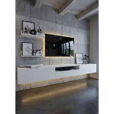 Online Fırsat Mutlu Ol Mutlu Kal Resital Ledli Duvara Monte Tv Sehpası - Beyaz - W6019-1