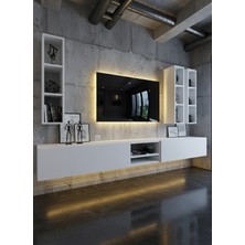 Online Fırsat Mutlu Ol Mutlu Kal Resital Ledli Duvara Monte Tv Sehpası - Beyaz - W6003-1