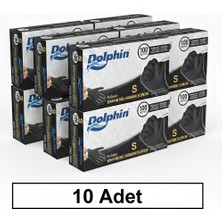 Dolphin Pudrasız Siyah Nitril Muayene Eldiven - 10 Kutu - S Beden - Kutuda 100 Adet