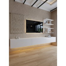 Online Fırsat Mutlu Ol Mutlu Kal Resital Ledli Duvara Monte Tv Sehpası - Beyaz - W6012-1