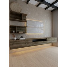 Online Fırsat Mutlu Ol Mutlu Kal Resital Ledli Duvara Monte Tv Sehpası - Ceviz - W6015-2