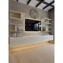 Online Fırsat Mutlu Ol Mutlu Kal Resital Ledli Duvara Monte Tv Sehpası - Traverten - W6010-8