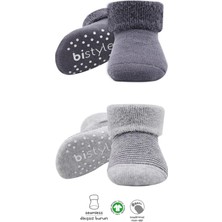 Bistyle Çemberli Kaymaz Havlu Soket Çorap 2'li BS10503 Gri-Antrasit