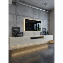 Online Fırsat Mutlu Ol Mutlu Kal Resital Ledli Duvara Monte Tv Sehpası - Traverten - W6016-8