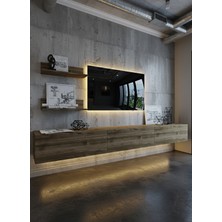 Online Fırsat Mutlu Ol Mutlu Kal Resital Ledli Duvara Monte Tv Sehpası - Ceviz - W6022-2