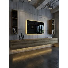 Online Fırsat Mutlu Ol Mutlu Kal Resital Ledli Duvara Monte Tv Sehpası - Ceviz - W6007-2