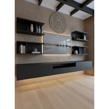 Online Fırsat Mutlu Ol Mutlu Kal Resital Ledli Duvara Monte Tv Sehpası - Antrasit - W6013-4