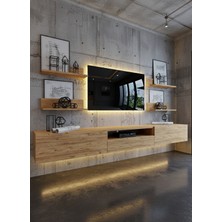 Online Fırsat Mutlu Ol Mutlu Kal Resital Ledli Duvara Monte Tv Sehpası - Çam - W6017-6