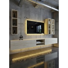 Online Fırsat Mutlu Ol Mutlu Kal Resital Ledli Duvara Monte Tv Sehpası - Traverten - W6003-8