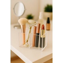  Acria 2 Bölmeli Çok Amaçlı Şeffaf Pleksi  Düzenleyici Organizer Saklama Kutusu Makyaj Banyo Masaüstü Organizeri