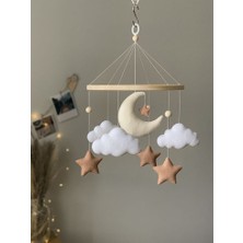 Trendmetfiq El Yapımı Keçe Ayıcık Ay Bulut Yıldız Bebek Odası Dönence | Doğal Ahşap Halkalı, Beşik & Tavan Uyumlu Premium Bebek Mobilyası