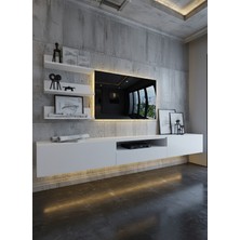 Online Fırsat Mutlu Ol Mutlu Kal Resital Ledli Duvara Monte Tv Sehpası - Beyaz - W6018-1