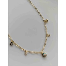 Makmery 14K Nazar Boncuk Taş Detaylı Kolye