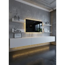 Online Fırsat Mutlu Ol Mutlu Kal Resital Ledli Duvara Monte Tv Sehpası - Beyaz - W6020-1