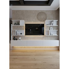 Online Fırsat Mutlu Ol Mutlu Kal Resital Ledli Duvara Monte Tv Sehpası - Beyaz - W6010-1