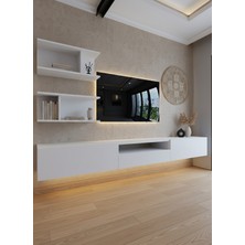 Online Fırsat Mutlu Ol Mutlu Kal Resital Ledli Duvara Monte Tv Sehpası - Beyaz - W6015-1