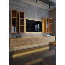 Online Fırsat Mutlu Ol Mutlu Kal Resital Ledli Duvara Monte Tv Sehpası - Çam - W6005-6