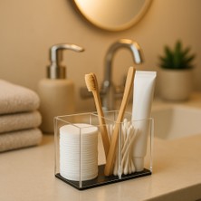 Acria 2 Bölmeli Çok Amaçlı Düzenleyici Şeffaf Pleksi  Organizer Banyo Mutfak Masaüstü Organizeri