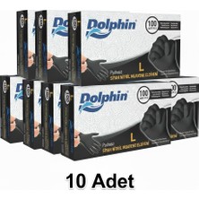 Dolphin Pudrasız Siyah Nitril Muayene Eldiven - 10 Kutu - L Beden - Kutuda 100 Adet