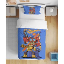 Leva Home Transformers Autobot Desenli 3D Dijital Baskılı Tek Kişilik Erkek Çocuk Çarşafsız Nevresim Takımı