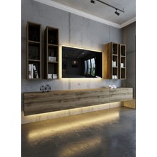 Online Fırsat Mutlu Ol Mutlu Kal Resital Ledli Duvara Monte Tv Sehpası - Ceviz - W6005-2