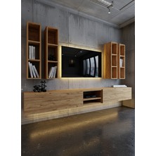 Online Fırsat Mutlu Ol Mutlu Kal Resital Ledli Duvara Monte Tv Sehpası - Çam - W6004-6