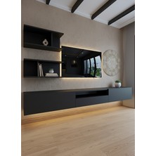 Online Fırsat Mutlu Ol Mutlu Kal Resital Ledli Duvara Monte Tv Sehpası - Antrasit - W6015-4