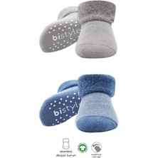 Bistyle Çemberli Kaymaz Havlu Soket Çorap 2'li BS10503 Indigo Gri