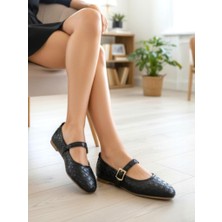 Ellaboni Kadın Mary Jane Örgü Desenli Babet Ortopedik Taban Ev Iş Ofis Ayakkabısı Babet