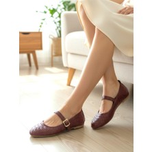 Ellaboni Kadın Mary Jane Örgü Desenli Babet Ortopedik Taban Ev Iş Ofis Ayakkabısı Babet