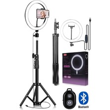 Kumandalı Selfie Tripod 210CM, 10INÇ LED Işıklı, Kuaför ve Makyaj Işığı