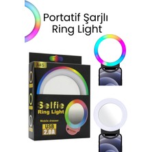 Şarjlı Renkli LED Selfie Ring Light, Telefon ve Pc Için 12 Cm, Klipsli