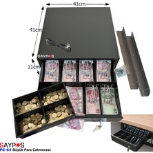 Saypos Masa Altı Montaj Askılı 6 Kağıt Para Gözlü Gizli Hazneli Büyük Para Çekmecesi Anahtarlı 41X41X11CM