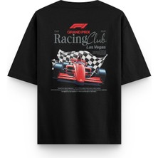 Overoz Las Vegas Racing Club Sırt Baskılı Yarı Oversize Siyah Tshirt 1412