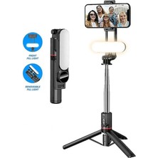 Siyah LED Işıklı Kablosuz Selfie Çubuğu ve Tripod Monopod Seti